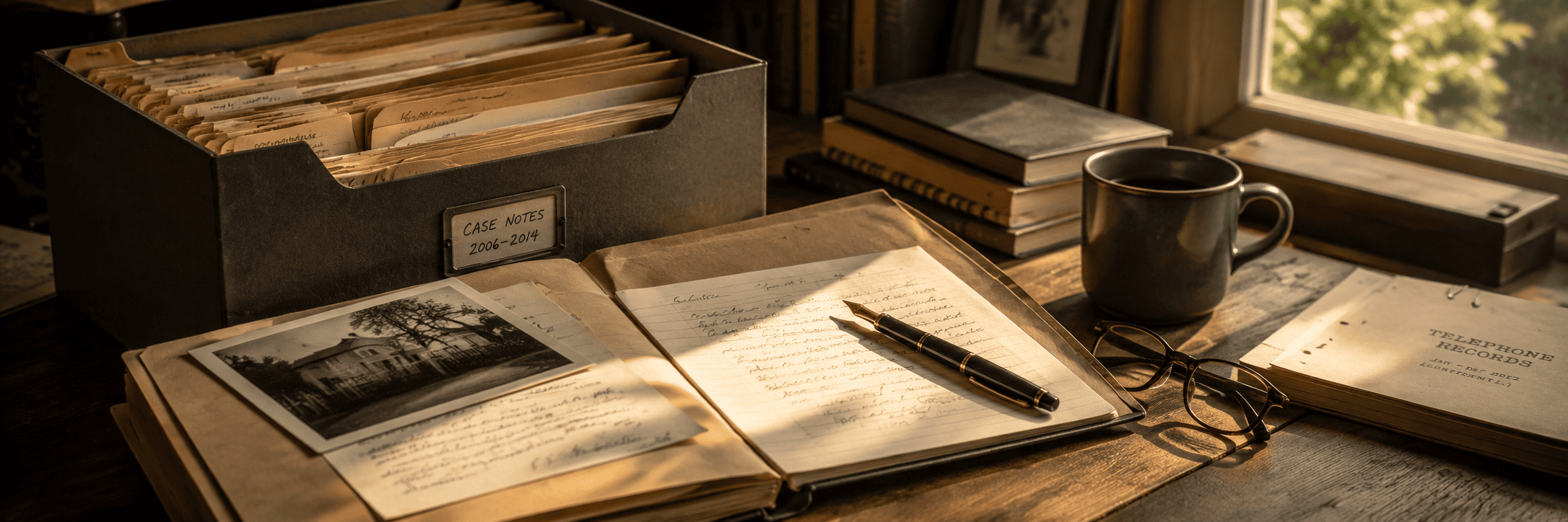Archive box containing documents, letters and photographs waiting to be examined.